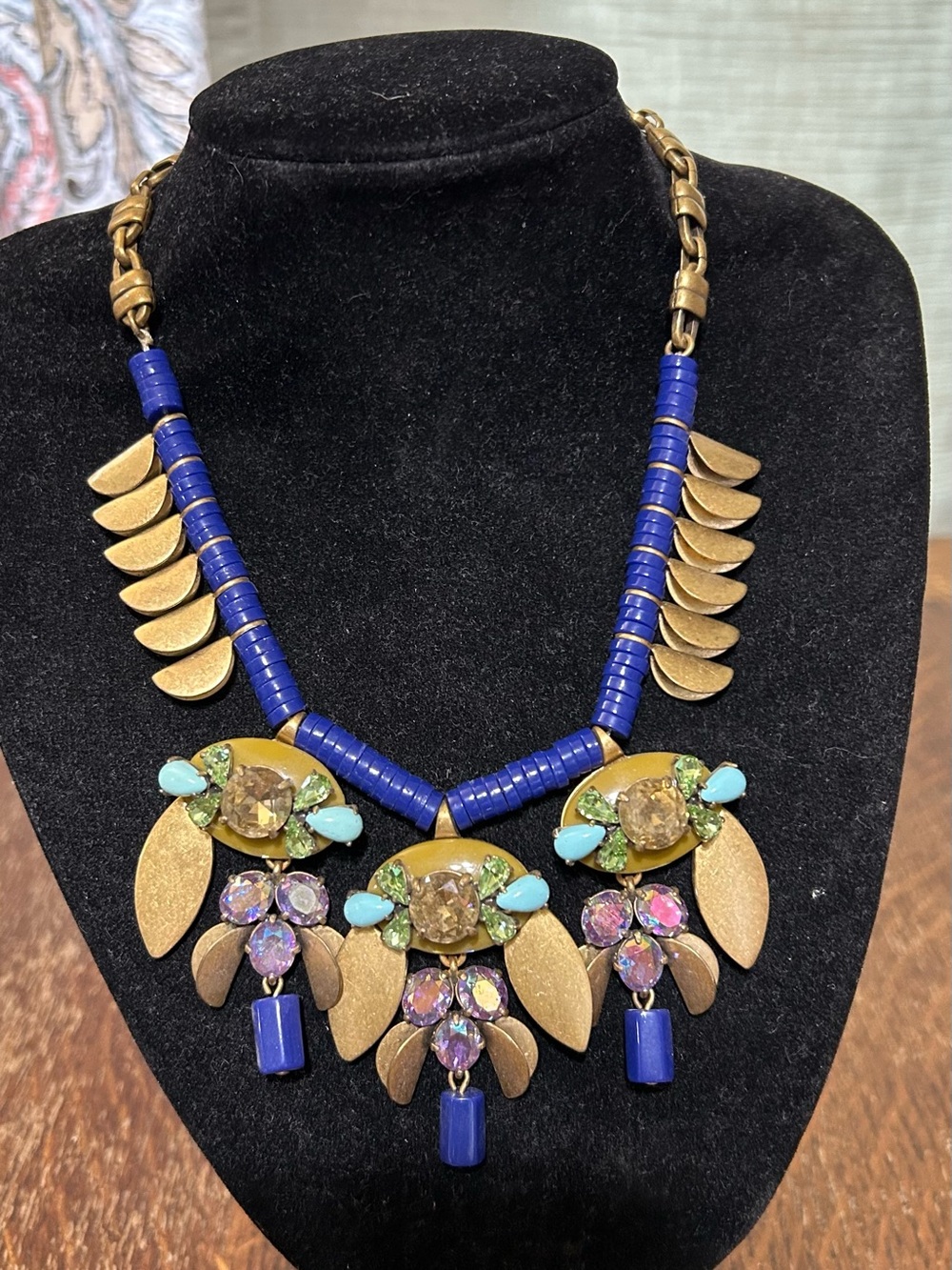 J. Crew Super Statement Vintage  Blue and Gold Necklace
